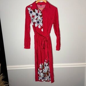 Anthropologie Cudry Red Floral Shirtdress Blank London XS